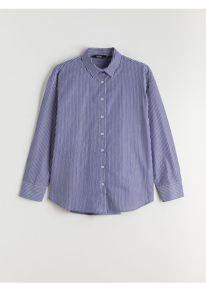 Yeni Sezon Çizgili Oversize Kadın Gömlek