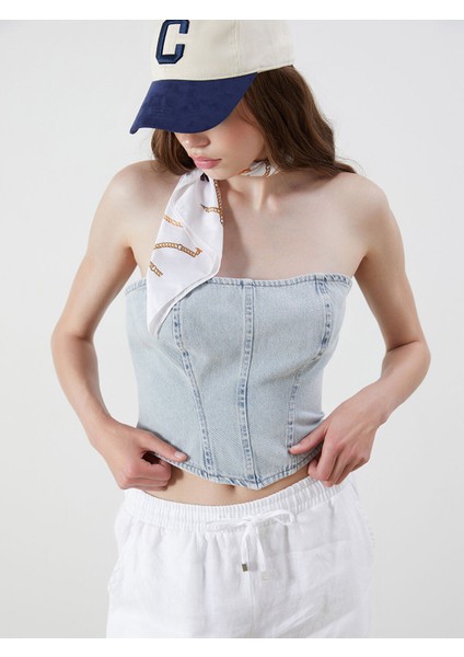 Yeni Sezon Straplez Yaka Jean Crop