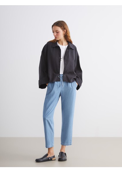 Yeni Sezon Beli Lastikli Carrot Fit Kadın Jean Pantolon