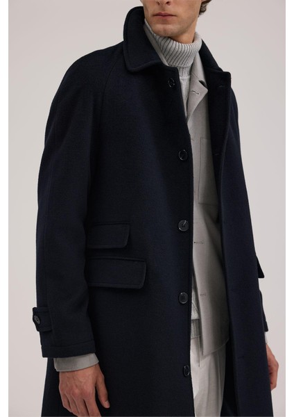 Lacivert Comfort Fit Bebe Yaka Yünlü Kaban modelleri