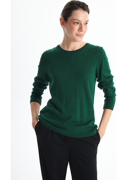 Yeni Sezon Bisiklet Yaka Kendinden Desenli Uzun Kollu Kadın Triko Kazak