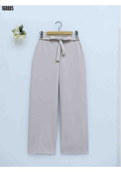 Double Kumaş Beli Kuşaklı Bol Paça Pantolon, Kırmızı Gül Figürlü Kolye Hediye