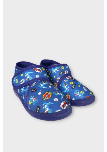 Tematik Cırtlı Çocuk Panduf Okul Kreş Ev Ayakkabısı Kaydırmaz Taban Lacivert - Mavi modelleri