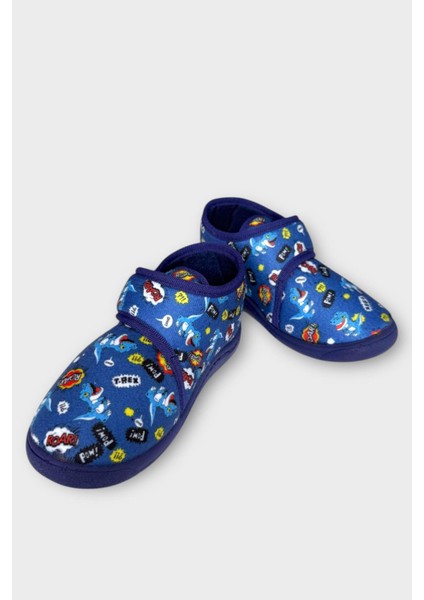 Tematik Cırtlı Çocuk Panduf Okul Kreş Ev Ayakkabısı Kaydırmaz Taban Lacivert - Mavi fırsatları