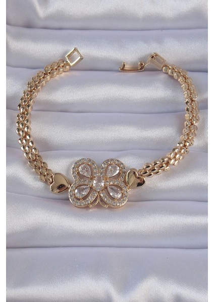 Pirinç Gold Renk Zirkon Taşlı Kelebek Figürlü Parçalı Model Bileklik modelleri