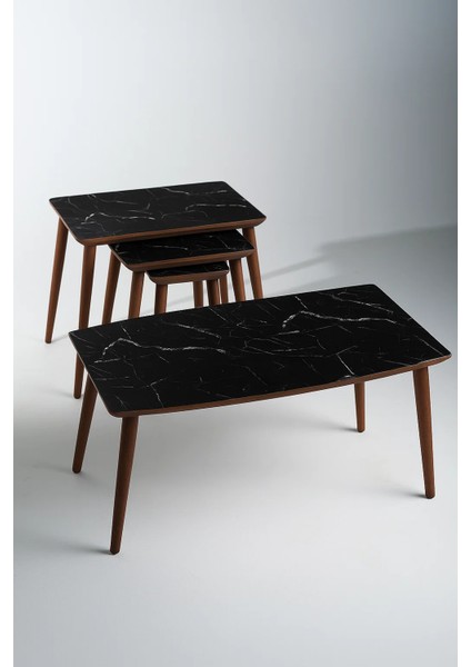 Istanbul Orta Sehpa ve 3'lü Zigon Sehpa Seti %100 Mdf Siyah Mermer fiyatları