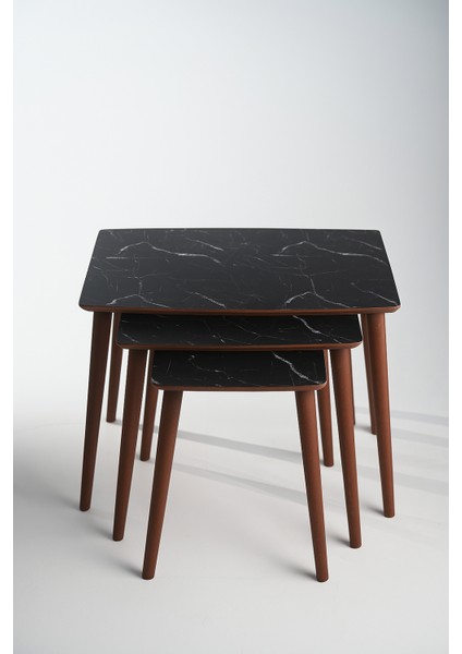 Istanbul Orta Sehpa ve 3'lü Zigon Sehpa Seti %100 Mdf Siyah Mermer fırsatları