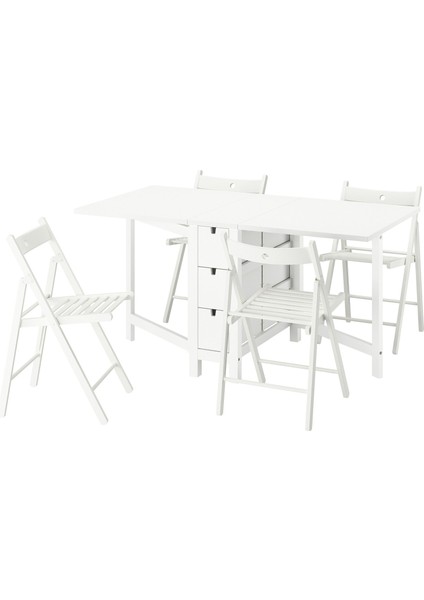 Mutfak Masası Takımı, Beyaz, 4 Sandalyeli, Katlanabilir