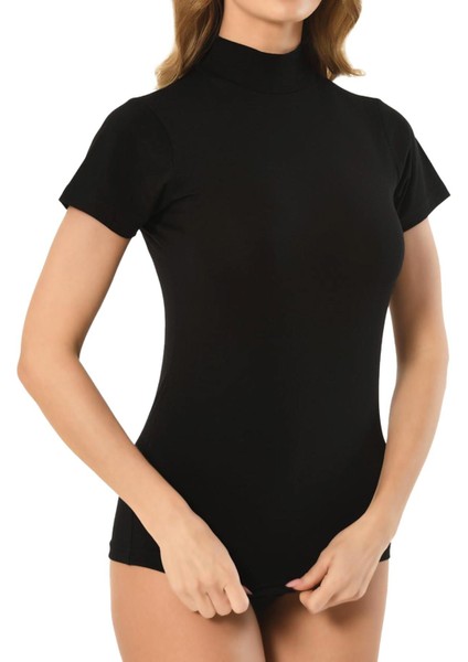 Kadın Siyah Modal Balıkçı Yaka Yarım Kol Body 562