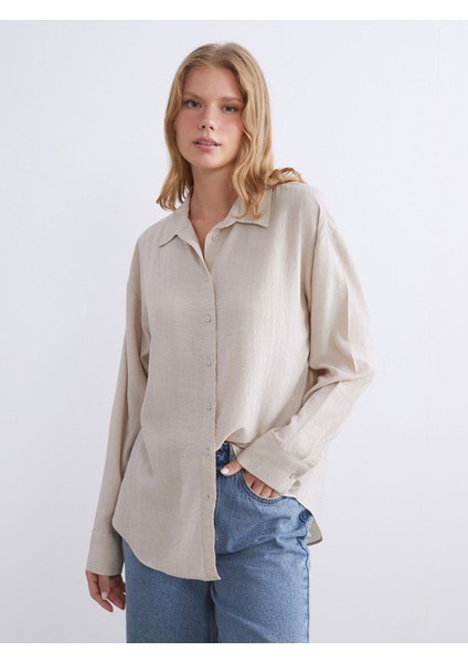 Yeni Sezon Dokulu Oversize Kadın Gömlek