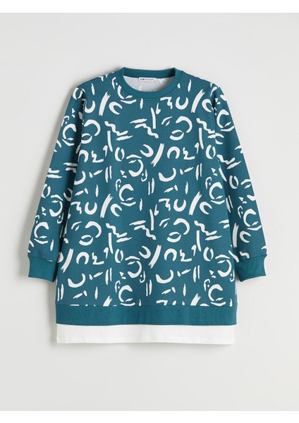 Yeni Sezon Bisiklet Yaka Desenli Kadın Sweatshirt Tunik