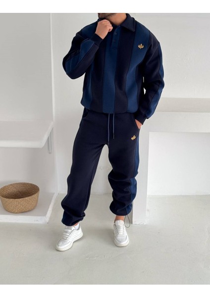 Sarı Lacivert Kaliteli Eşofman Takımı - Oversıze 3 Iplik Şardonlu %100 Penye Spor Eşofman Takım fırsatları