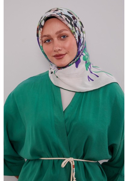 Zümrüt Karışık Çiçek Desen Pamuk Eşarp modelleri