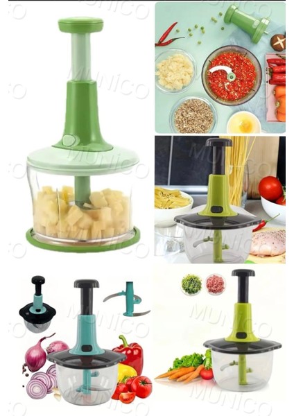 Çok Fonksiyonlu Manuel Presleme Kıyma ve Blender, Turkuaz Renkli