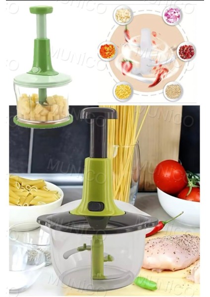 Çok Fonksiyonlu Manuel Presleme Kıyma ve Blender, Turkuaz Renkli