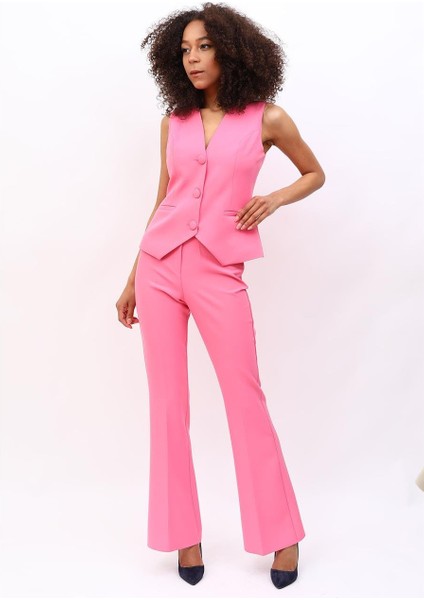Klasik Yelek & Ispanyol Paça Pantolon Takım-Pembe fiyatları