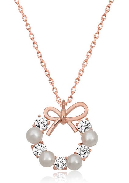 Gümüş Rose Inci Kurdele Kadın Kolye