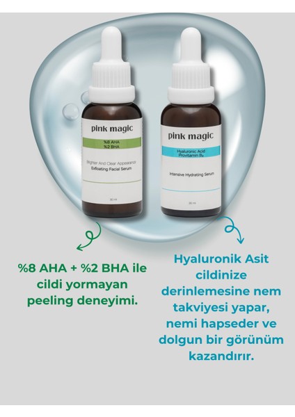 Aha & Bha Peeling + Hyalüronik Asit Serum Seti | Cilt Yenileyici, Ton Eşitleyici, Aydınlatıcı & Dolgunlaştırıcı Bakım fiyatları