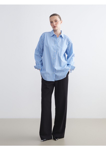 Yeni Sezon Çizgili Oversize Poplin Kadın Gömlek fiyatları