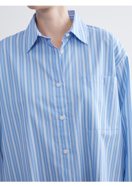 Yeni Sezon Çizgili Oversize Poplin Kadın Gömlek modelleri