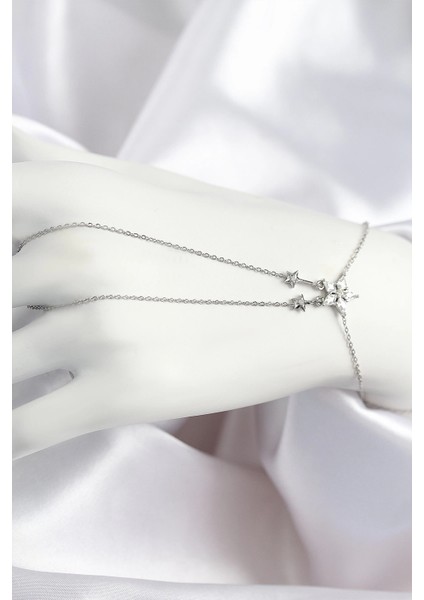 Pirinç Zirkon Taşlı Yıldız Model Gümüş Renk Şahmeran