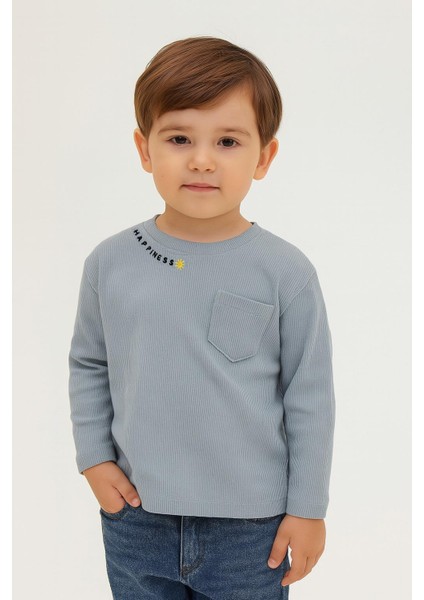 Unisex Çocuk Happiness Nakışlı Cepli Fitilli Kaşkorse Tişört