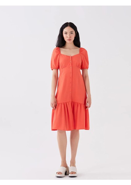 Lcw Vision Mercan Kalp Yaka Düz Kısa Kollu Elbise modelleri