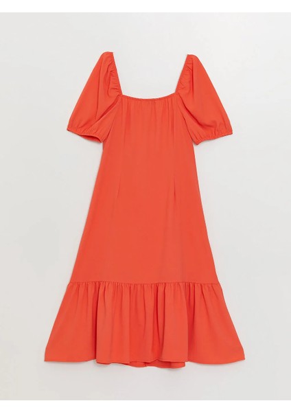 Lcw Vision Mercan Kalp Yaka Düz Kısa Kollu Elbise