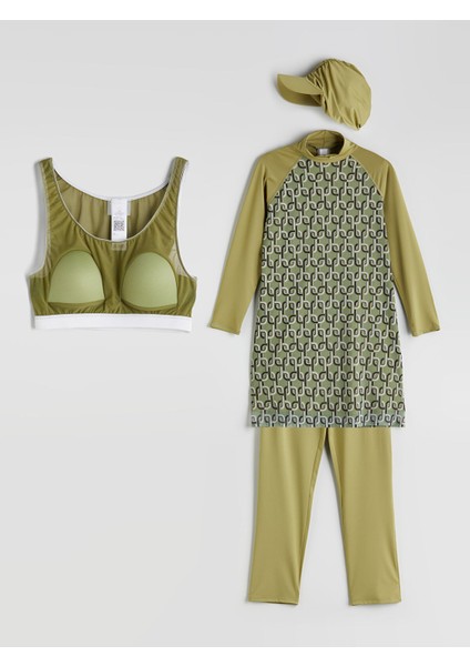 Yeni Sezon Dik Yaka Desenli Kadın Tesettür Mayo Takımı indirimleri