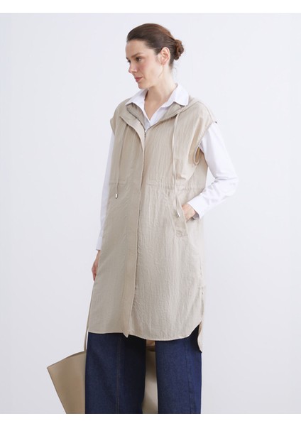 Yeni Sezon Kapüşonlu Poplin Oversize Kadın Yelek