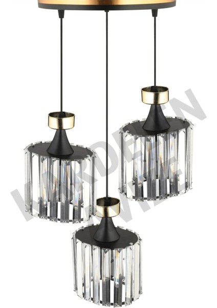 Şık Siyah 3'lü Kristal Sarkıt Aydınlatma Parçası