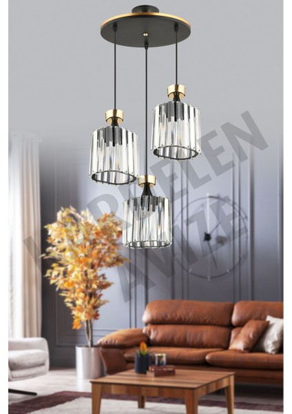 Şık Siyah 3'lü Kristal Sarkıt Aydınlatma Parçası fiyatları