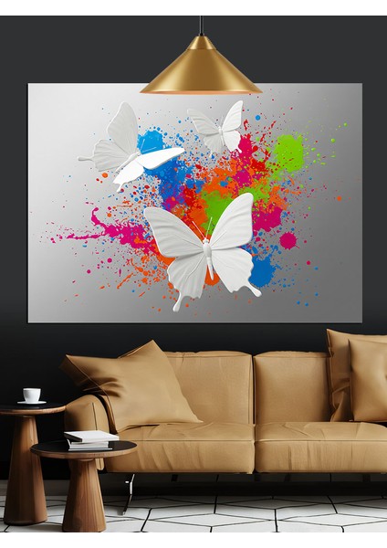Uçan Kelebekler Soyut Sanat Dekoratif Kanvas - Mdf Ahşap Tablo