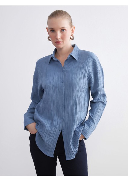 Yeni Sezon Dokulu Oversize Kadın Gömlek