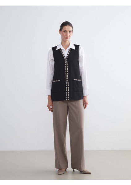 Yeni Sezon V Yaka Nakışlı Kadın Yelek modelleri