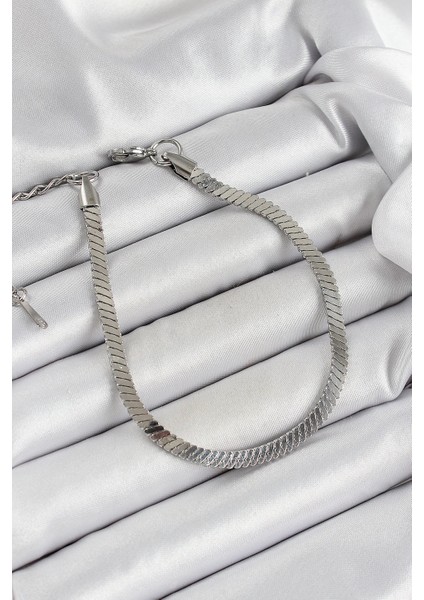 316L Çelik Gümüş Renk Yassı Zincir Model Kadın Bileklik fiyatları