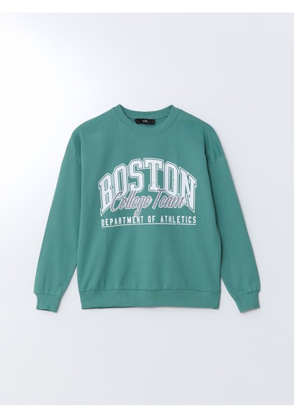 Yeni Sezon Bisiklet Yaka Baskılı Kadın Sweatshirt indirimleri