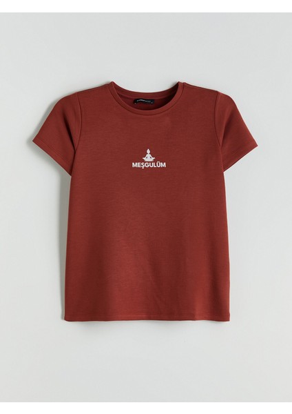 Yeni Sezon Bisiklet Yaka Slogan Baskılı Kadın Tişört indirimleri