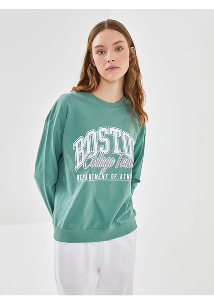 Yeni Sezon Bisiklet Yaka Baskılı Kadın Sweatshirt