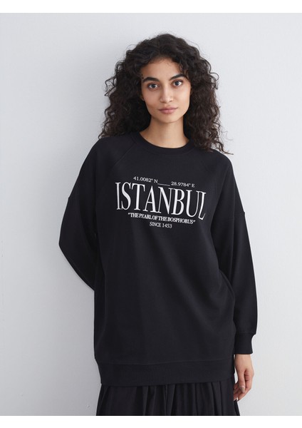 Yeni Sezon Istanbul Baskılı Oversize Kadın Sweatshirt Tunik