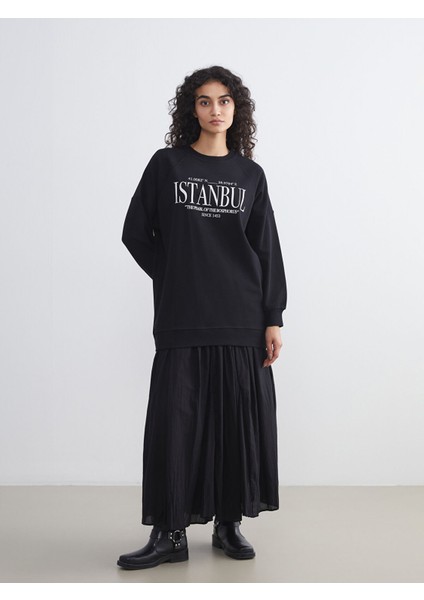 Yeni Sezon Istanbul Baskılı Oversize Kadın Sweatshirt Tunik fiyatları