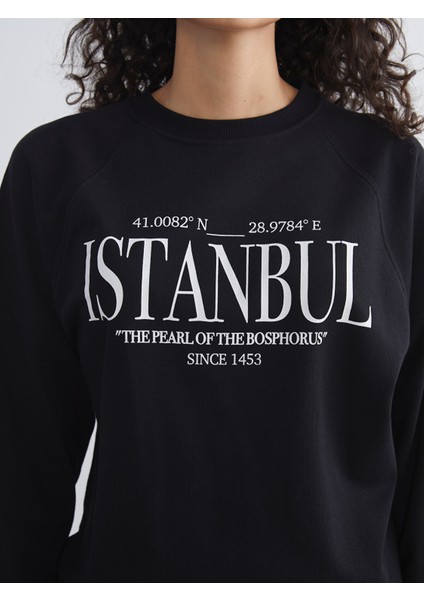 Yeni Sezon Istanbul Baskılı Oversize Kadın Sweatshirt Tunik modelleri