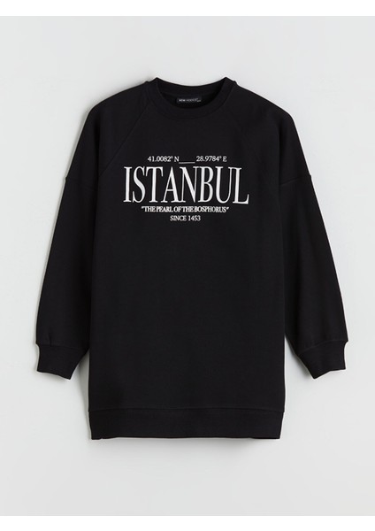 Yeni Sezon Istanbul Baskılı Oversize Kadın Sweatshirt Tunik indirimleri