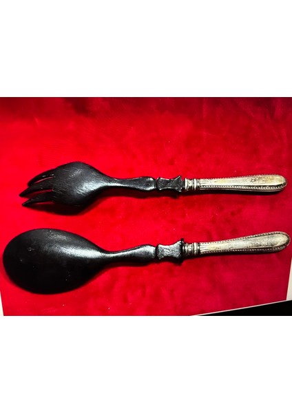 Gümüş Saplı Abanoz Ağacından Avrupa Servis Seti 24,5 cm Boylarında modelleri