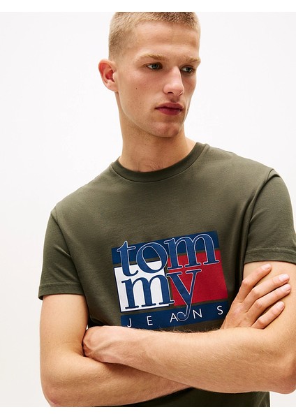 Tommy Hılfıger Erkek Marka Logolu Organik Pamuklu Bisiklet Yakalı Günlük Kullanıma Uygun Yeşil T-Shirt DM0DM21977 Mrh fiyatları