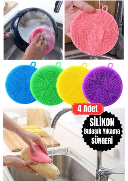 4'lü Çok Fonksiyonlu Silikon Sünger Fırçası Seti, Temiz ve Pratik Kullanım