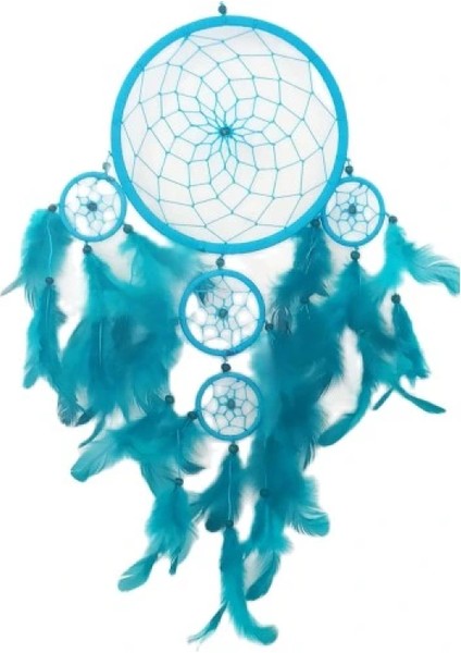 Turkuaz Rengi Kuş Tüylü Boncuklu Düş Kapanı El Yapımı Duvar Süsü