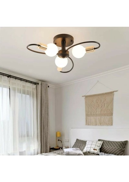 Şık Siyah 3'lü Tavan Plofonyer, Salon, Mutfak ve Yatak Odası Için Ideal