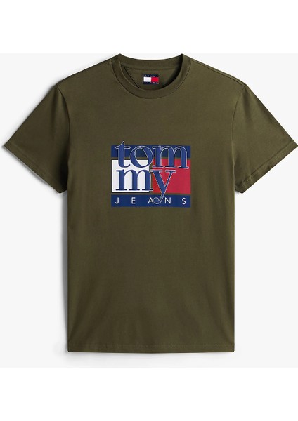 Tommy Hılfıger Erkek Marka Logolu Organik Pamuklu Bisiklet Yakalı Günlük Kullanıma Uygun Yeşil T-Shirt DM0DM21977 Mrh fırsatları