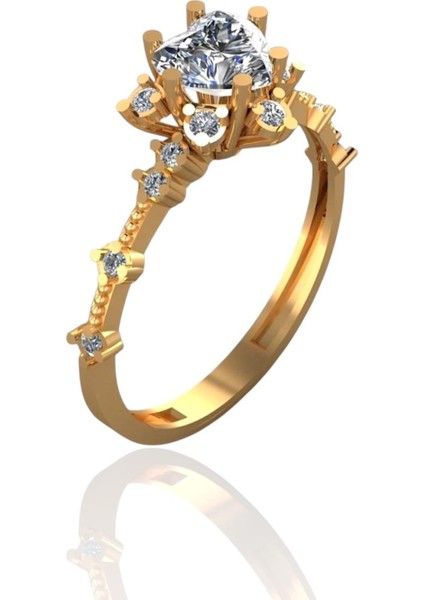 Pırlanta Montür Üst Kalite Kalpli Lotus 14 Ayar Altın Yüzük